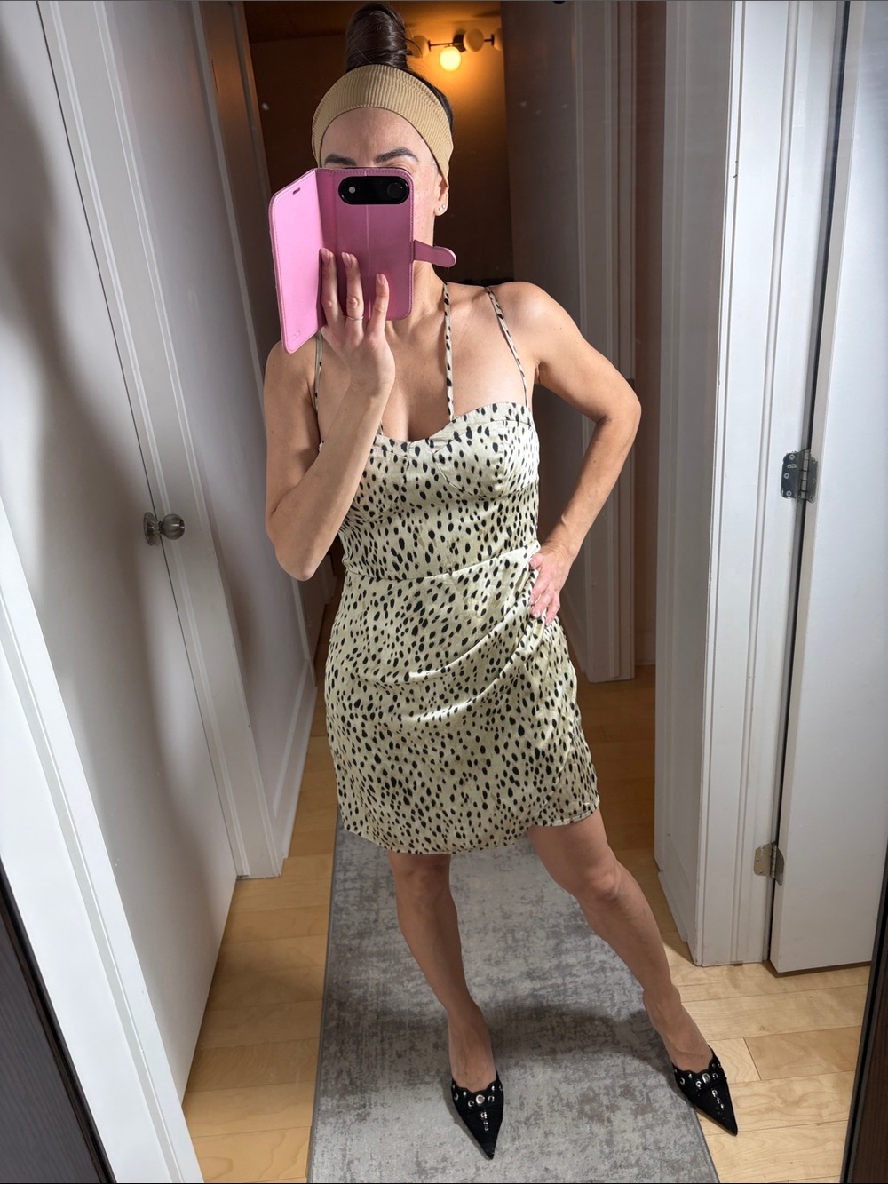 Zara Satin Leopard-Spot Mini Slip Dress